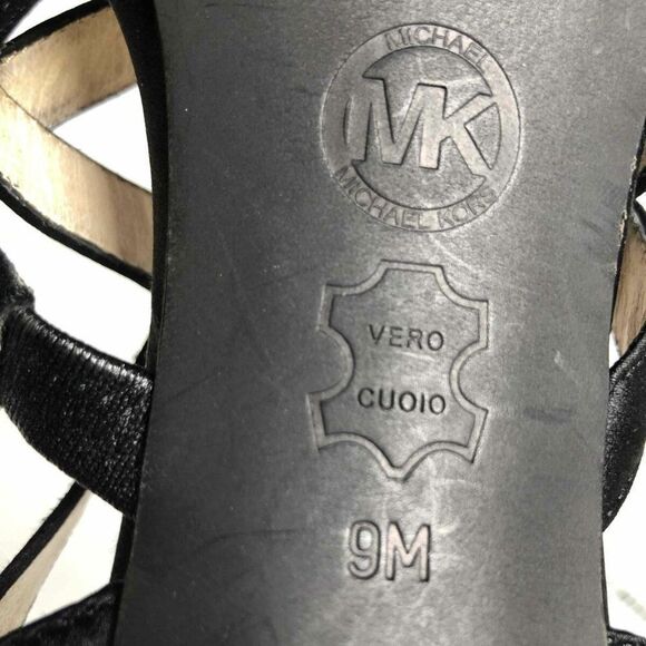 Michael Kors Black Fabric Satin Open Toe Buckle Ankle Stiletto Heel Sandals 9M - Picture 9 of 9